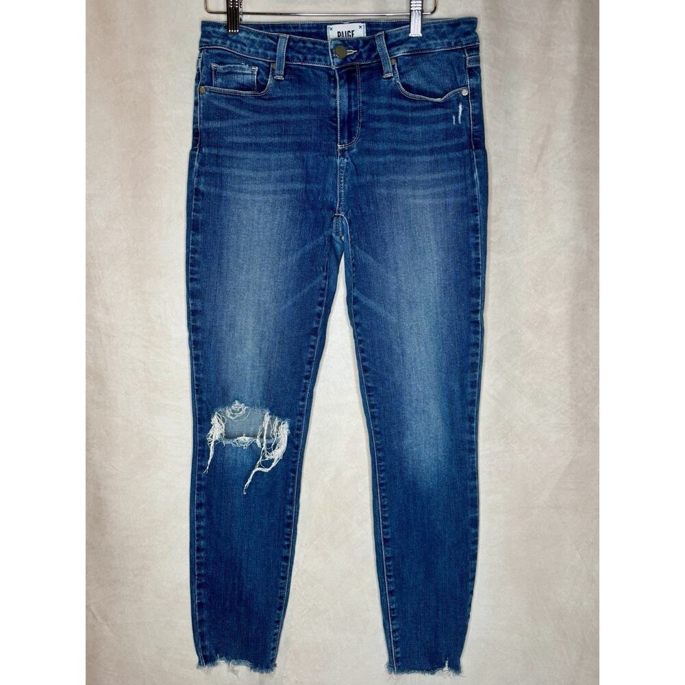 Paige Verdugo Ankle Jeans 29 Distressed Raw Hem Skinny Stretch Denim